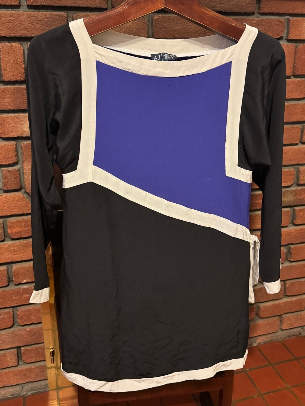 Armani AJ  Black & Royal Blue 100% silk  Long Sleeve tunic or minidress size 4